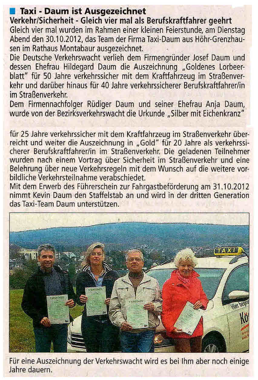 Taxi Daum Ausgezeichnet 2012